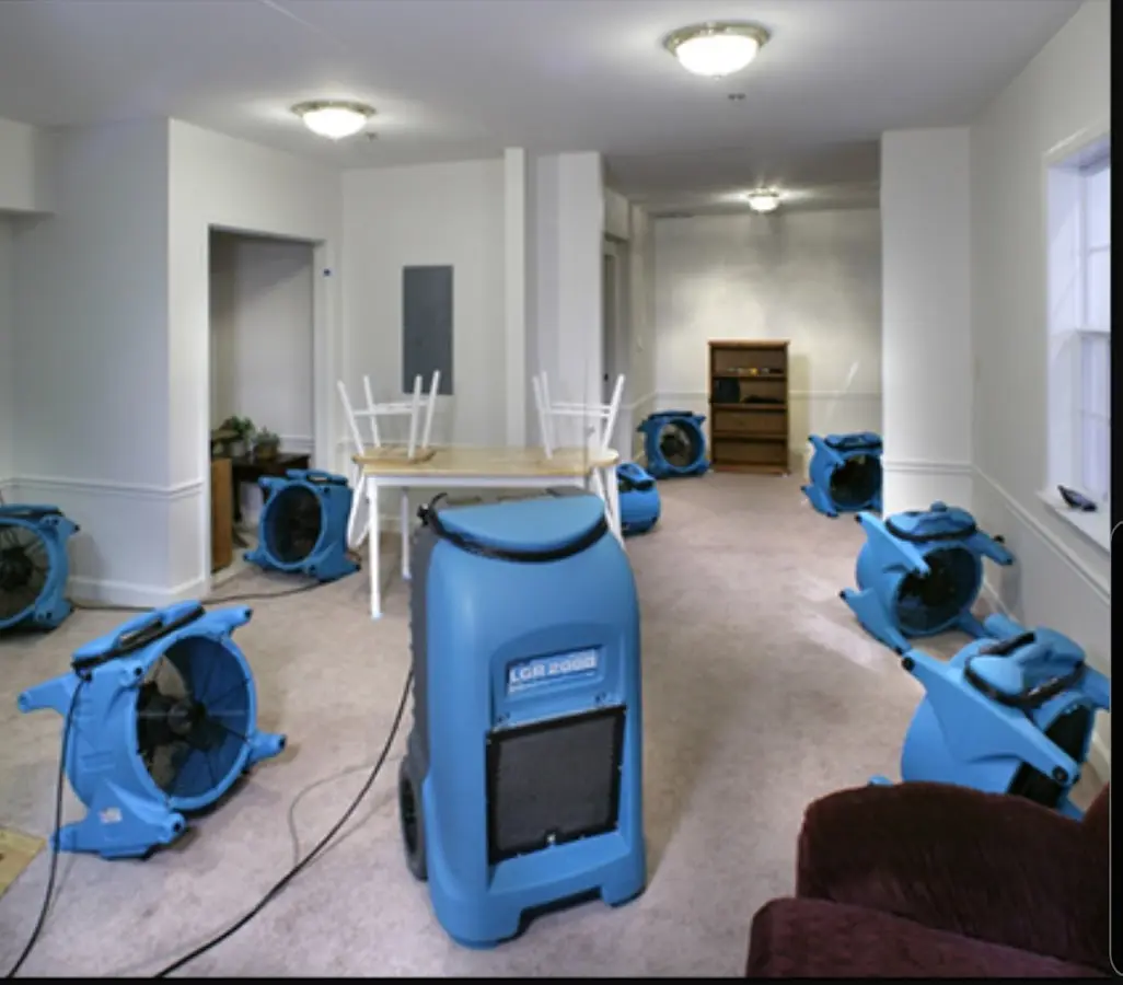Air movers and dehumidifier setup for Water Damage Restoration in Campton Hills