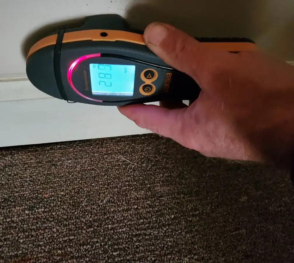 Moisture detection at baseboard during Storm Damage Restoration in Campton Hills